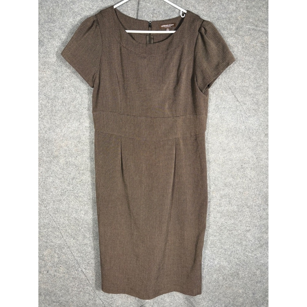 Adrienne Vittadini Brown Textured Sheath Dress Short Sleeve Size 14 Office Wear